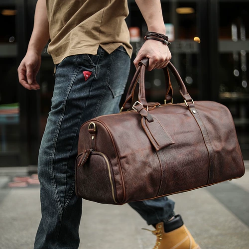 Кожаная портативная сумка для путешествий для кемпинга, вместительный и большой чемодан, багажная сумка для техники, европейский стиль, из натуральной кожи