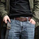 Ретро джинсы, латунный ремень, кожаные штаны, в американском стиле, из натуральной кожи