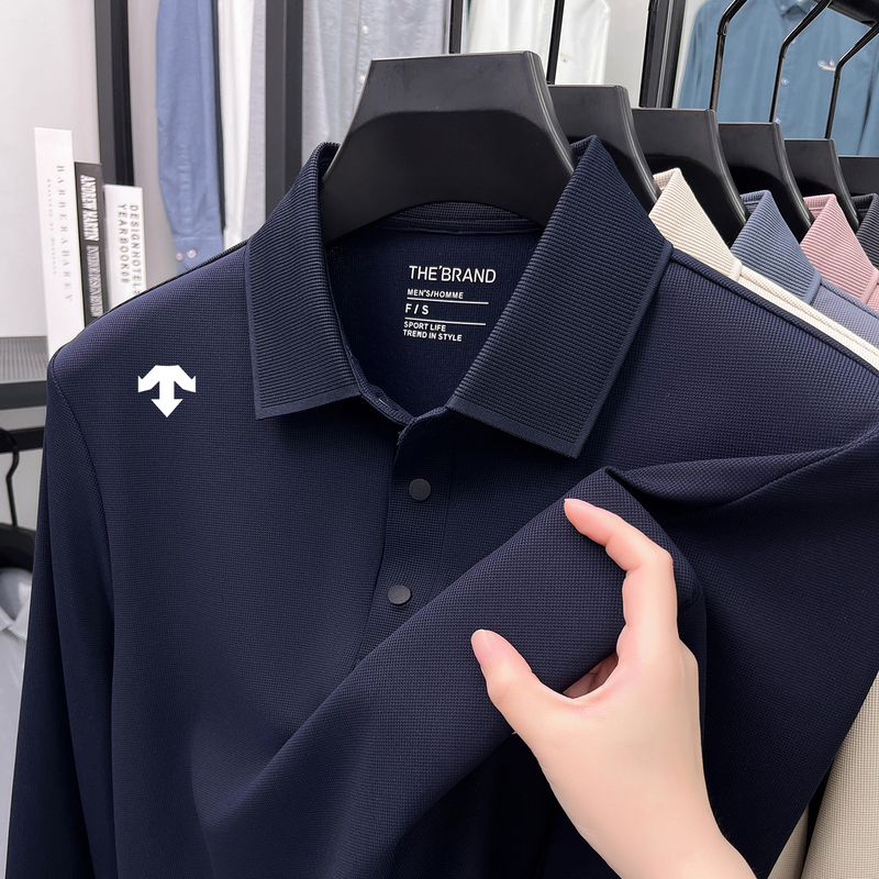 Outlet Genuine Product, Autumn Thick Men's Polo Shirt with a Turn-Down Collar, Long Sleeves, Business Casual, Wrinkle-Free T-Shirt, Men's Top