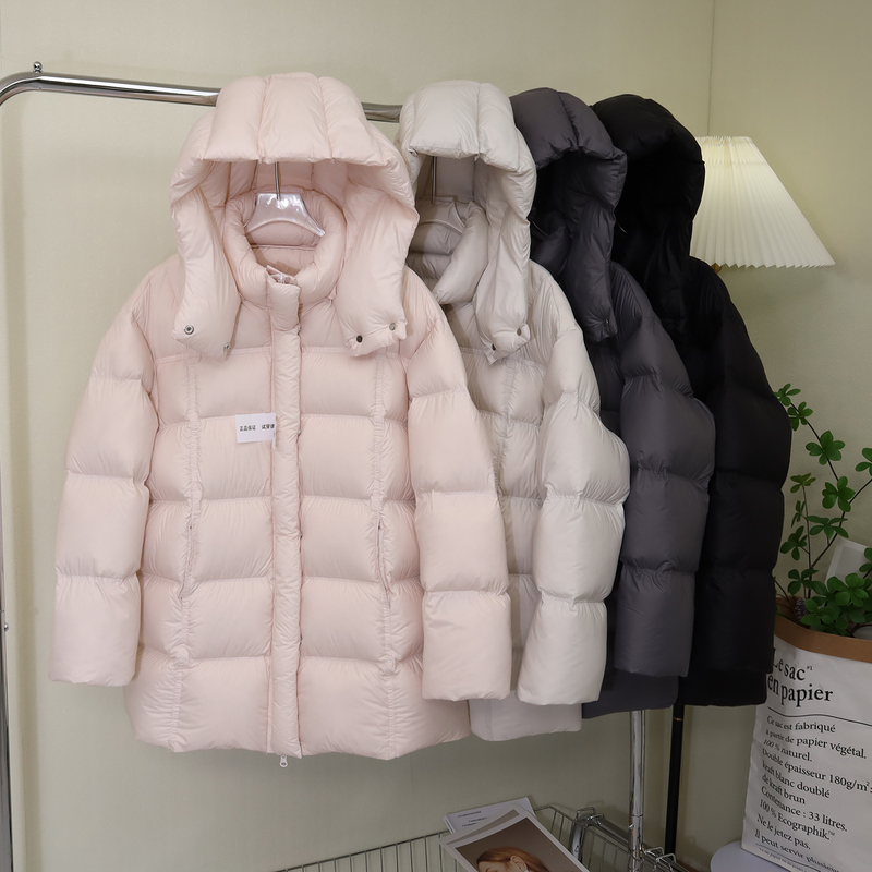 2025 Winter New Cloud Puff 90 White Duck down Jacket for Women, Mid-Length Thickened Hooded Detachable Puffer Coat