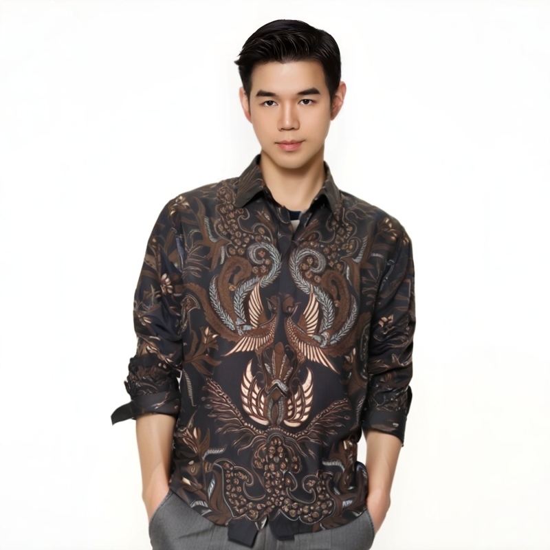 Chest Size 112-120, Imported from Indonesia, Balinese Style, Elegant Men's Floral Shirt, Suitable for All Seasons, Business Wear