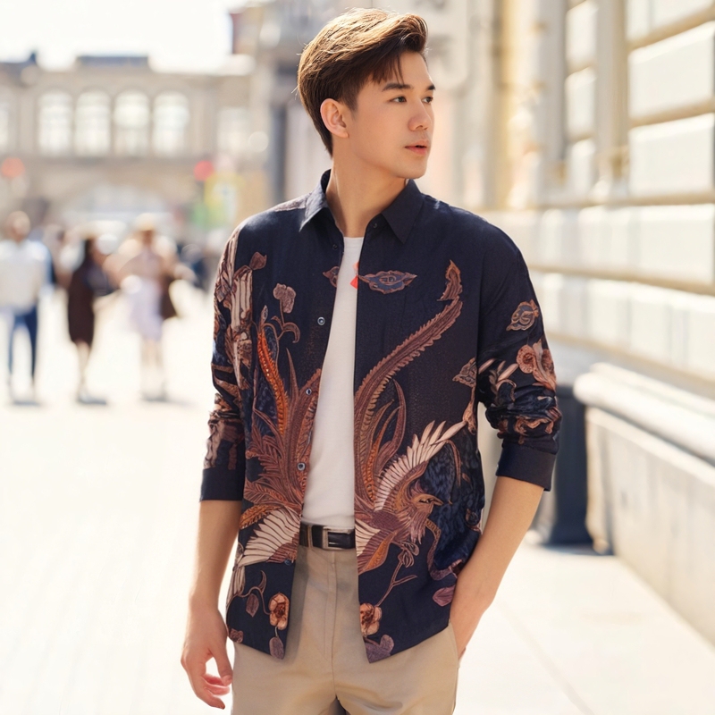 Bust 114-126 Imported from Indonesia, Men's Four-Season Long-Sleeved Shirt with Smooth Fabric Inside, Plus Size Bust 114-126 Imported from Indonesia, Men's Four-Season Long-Sleeved Shirt with Smooth Fabric Inside, Plus Size