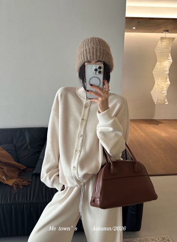 Mishusha Autumn and Winter New Korean Style Fashionable and Versatile Slimming Thickened Fleece Cardigan + Wide-Leg Pants Set for Women