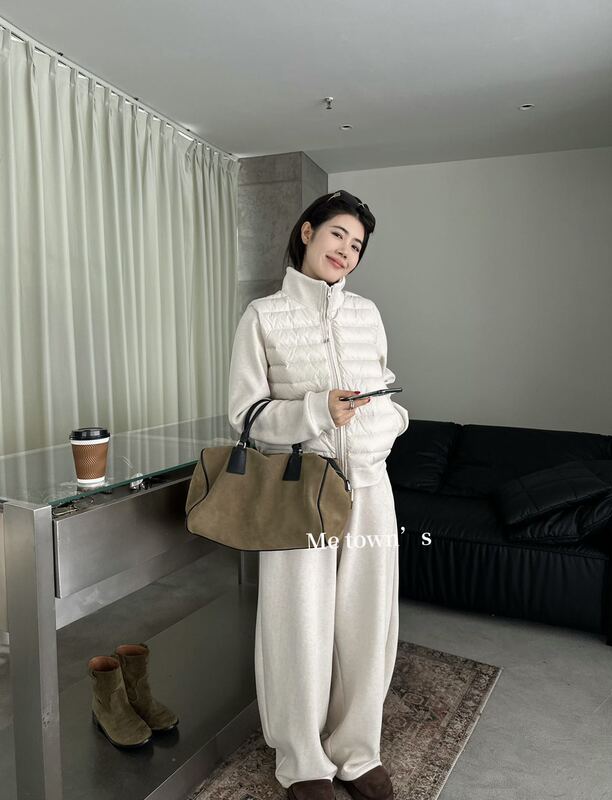 2026 Honey Society Autumn/Winter New Korean Style Loose Fit Slimming Versatile Stand Collar 90% Fleece Set + Wide Leg Pants