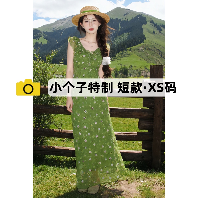 150cm Petite Flutter Sleeve Green Floral Dress for Women, Summer Early Summer Wear, Absolutely Stunning and Beautiful Long Dress