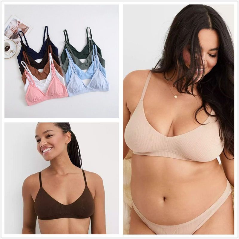 Foreign Trade American Eagle Aerie Multi-Color Ultra-Thin Triangle Cup Intimates Vest Ribbed Wire-Free Beautiful Back Comfortable Bra