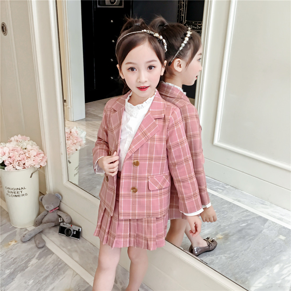 Bộ đồ kẻ sọc cotton giản dị cho bộ đồ mùa xuân hè 2019 Bộ đồ vest nhỏ Hàn Quốc Blazer xếp li hai mảnh - Áo khoác áo khoác cho bé