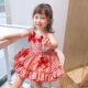 Girls cotton and linen plaid camisole dress 2023 summer new little girl dress baby princess dress