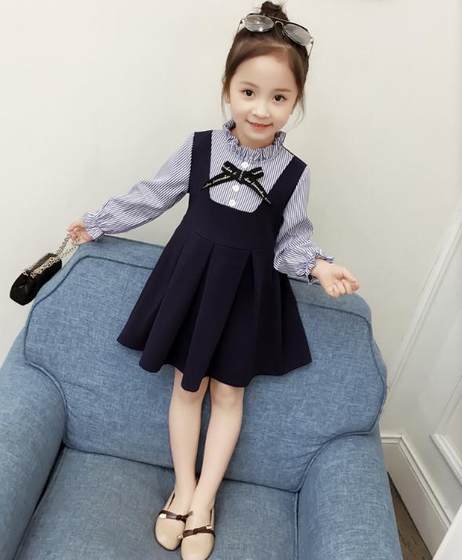 2024 spring and autumn new girls long-sleeved dress girls small and medium-sized children splicing small fresh fake two-piece princess skirt