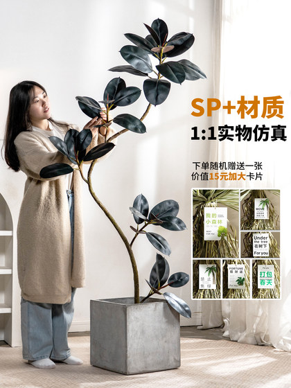High-End Black Rubber Tree Artificial Green Plant Indoor Fake Tree Potted Plant Bionic Plant Landscape Decoration Ornament