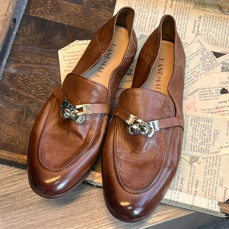 Cat's Home Imported Washed Horse Leather Handmade Loafers with Lock Buckle, Vintage Horsebit Slip-On Shoes for Lazy People Cat's Home Imported Washed Horse Leather Handmade Loafers with Lock Buckle, Vintage Horsebit Slip-On Shoes for Lazy People