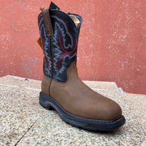 Flat toe embroidered western cowboy boots embroidered horseshoe equestrian performance motorcycle boots steel toe protection