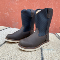 Round-toe bark pattern western cowboy boots European and American American khaki Goodyear motorcycle boots equestrian riding first layer cowhide