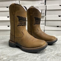 Square Head West Cowboy Boots Oil Wax Brown Cow Leather Damping Wear and abrasion Large bottom European and American outdoor locomotive Harley locomotive boots
