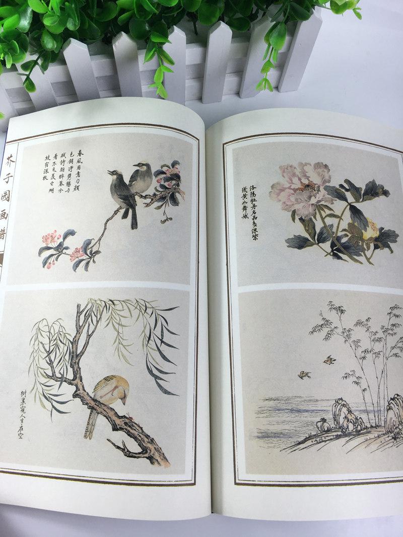 芥子园画谱全4册线装彩图版中国传世山水画写意花鸟人物兰梅竹菊-阿里巴巴