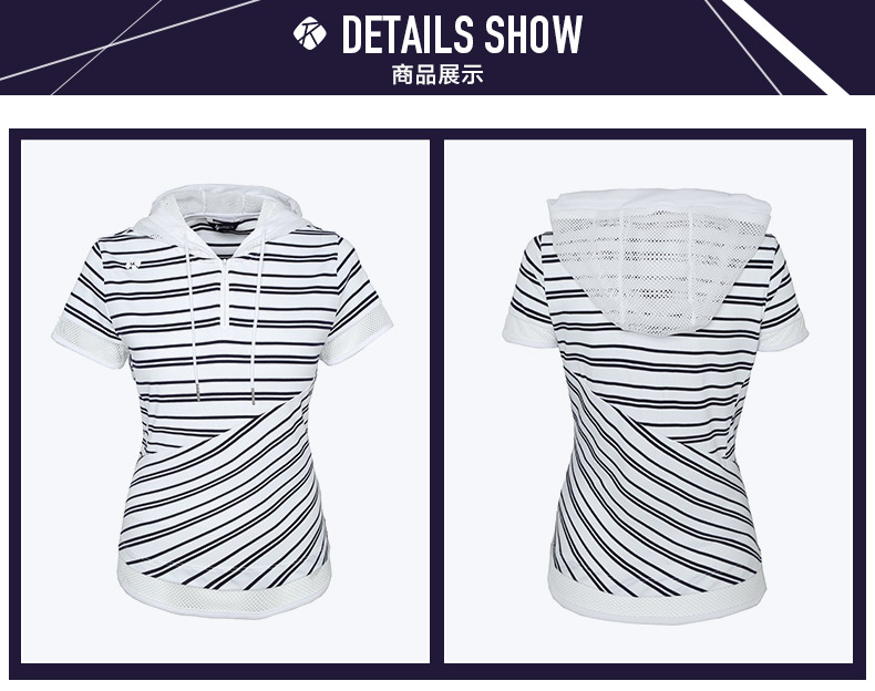 RAPIDO Hàn Quốc Samsung Summer Women Sọc Slim Thể thao Áo sơ mi cộc tay giản dị CP7342P04 - Áo polo thể thao áo polo nữ form rộng có cổ