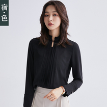 The color shirt female design sense niche 2019 spring new semi-high collar foreign chiffon chiffon shirt Korean top