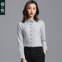 Sue · Color autumn and winter shirt womens new long sleeve flanging contrast cotton top polished thickened lapel shirt
