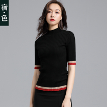 The color knitwear womens spring wear short sleeves half turtleneck wool sweater thin sweater half sleeve Half sleeve base coat