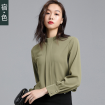 The color early autumn coat womens long sleeve new chic shirt stand collar temperament chiffon shirt Hong Kong flavor shirt