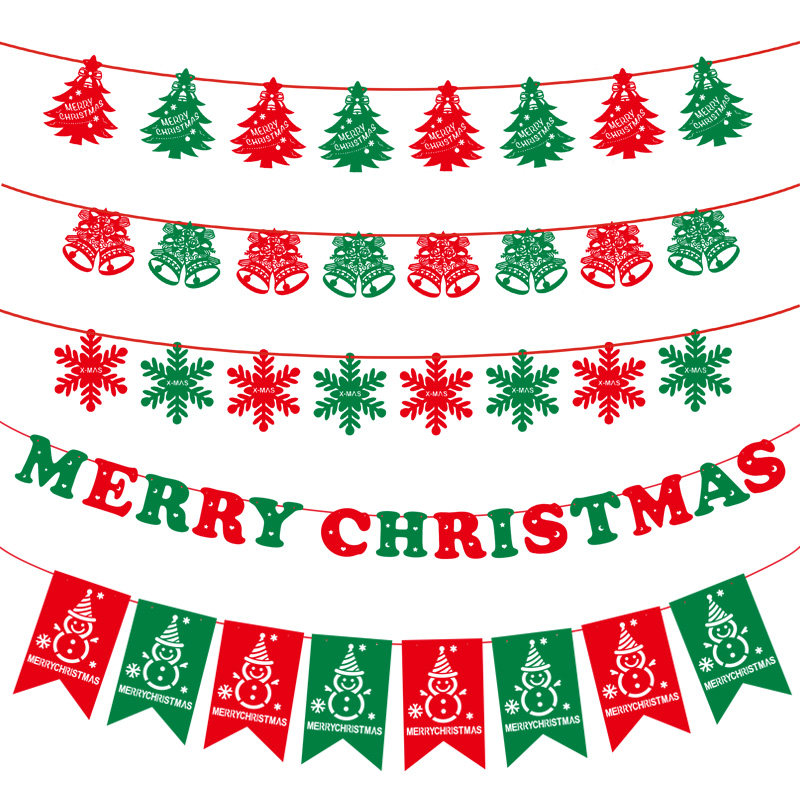 Christmas Lara Flags Flower non-woven colorful flag school Hotel Kindergarten printed Christmas hanging flag decorations hanging flag-Taobao