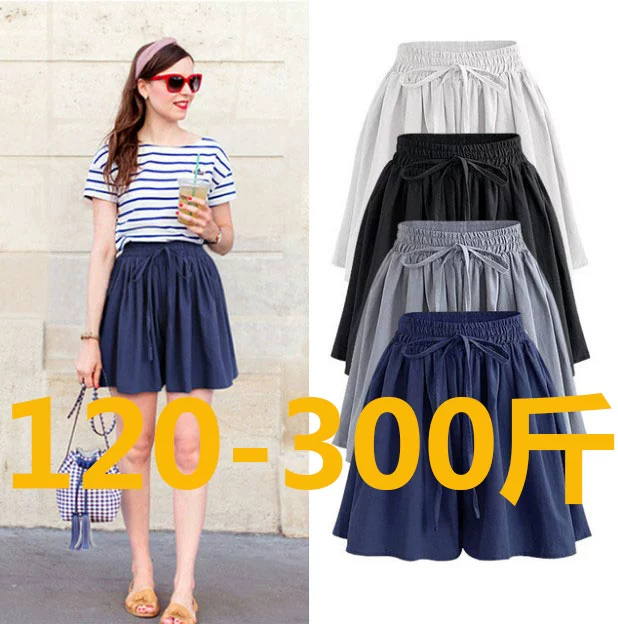 300 size cực lớn một từ quần short chân rộng nữ 200 cân chị béo cộng với mỡ lỏng Hàn Quốc phiên bản 240 mùa hè hakama voan - Quần short