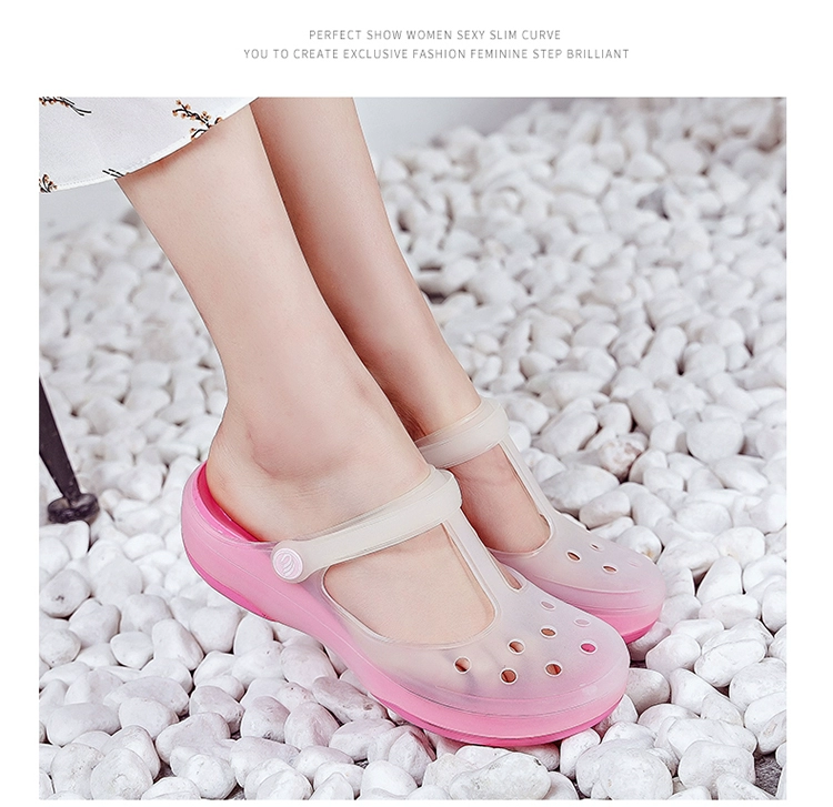 Trắng Croc Giày Nữ Bao Đầu Đế Mềm 33-34 Size Nhỏ Jelly Chống Trơn Trượt Đi Biển Cho Bệnh Viện Y Tá giày Wedge