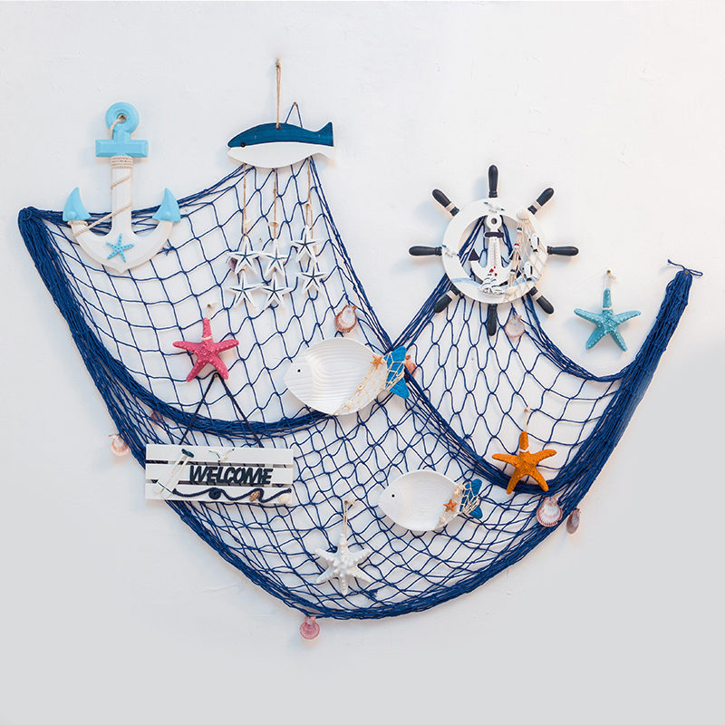 Mediterranean Style Pendant Fishing Net Combination Hanging Decoration Fish Net Starfish Wall Decoration Marine Ship Rudder Children's Room Wall Decoration