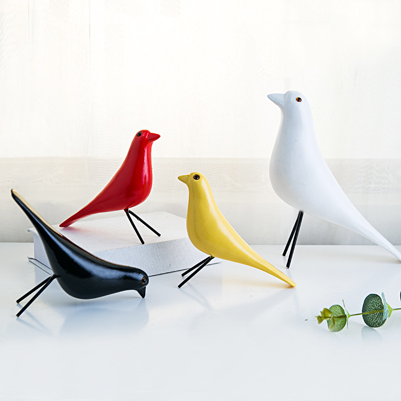 Nordic wooden bird furniture handmade painting simulation bird living room with home window counter decoration