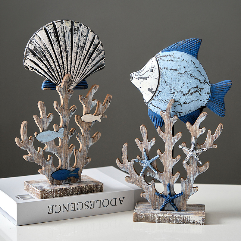 Mediterranean-Style Wooden Fish Ornaments, Shells, Starfish, Coral Ornaments, Model House Soft Furnishings, Tv Cabinet Table Decorations
