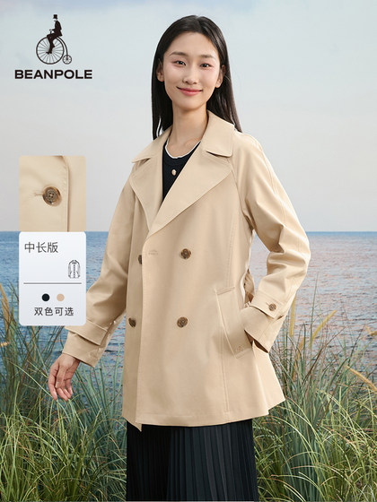 BEANPOLE滨波 春季女士韩系简约舒适外套气质经典休闲双排扣风衣