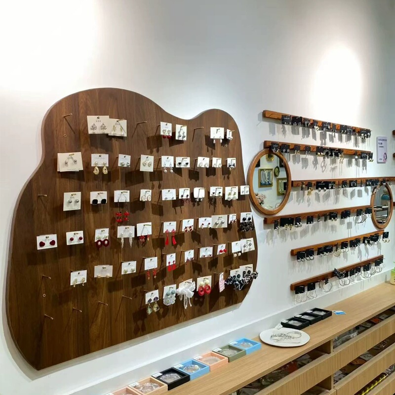 Wall-Mounted Jewelry Display Rack for Jewelry Stores, Earring Hanging Rack, Earring Display Board, Sock Store Solid Wood Perforated Board