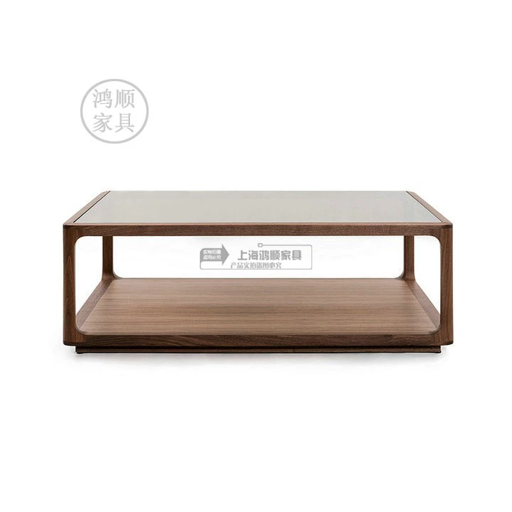 Bàn cà phê đơn giản sáng tạo ban đầu Căn hộ nhỏ màu đen óc chó Bắc Mỹ bàn giao nội thất phòng khách vuông Bàn cà phê Bắc Âu - Bàn trà