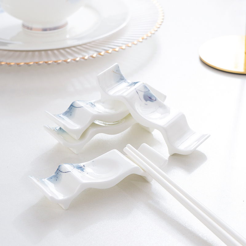 Creative Bone China Wave-Shaped Chopstick Holder for Home Use, Hotel Commercial Use, Three-Purpose Chopstick Holder, Spoon Holder, Ceramic Table Setting