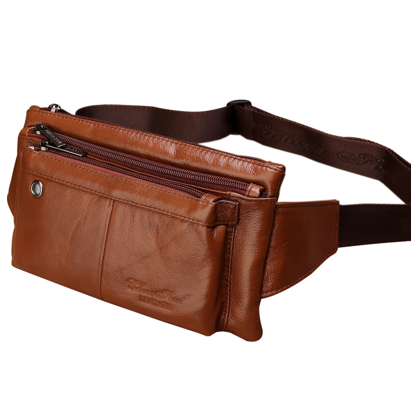Waist Bag, Genuine Leather, Multifunctional Crossbody Chest Bag, Ultra-Thin Invisible Bag, Close-Fitting Mobile Phone Waist Bag, Casual Multi-Pocket Bag