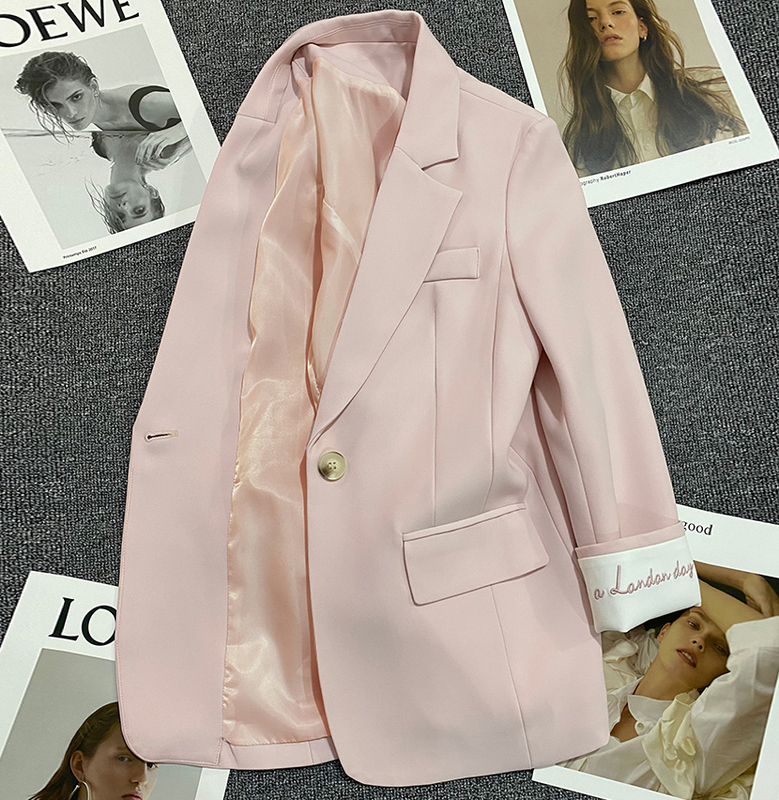 Light Pink Embroidered Blazer for Women 2026 Spring and Autumn New Korean Style Fashion Single-Button Petite Trendy Suit