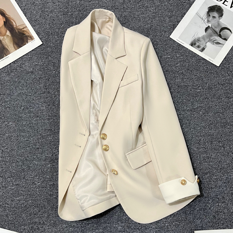 Cream-Colored Patchwork Blazer for Women, 2026 Spring and Autumn New Korean Style Casual High-End Versatile Trendy Suit