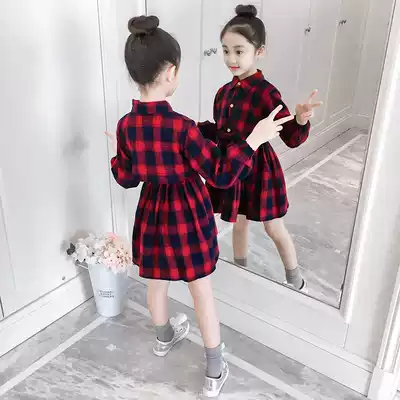 Girls' autumn dress 2021 New Korean autumn Super foreign school children long sleeve plaid skirt