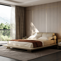 Italian minimalist leather bed Modern minimalist leather art double bed soft bag queen bed master bedroom designer bed furniture