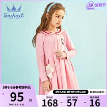 Childrens dress skirt girl long sleeve dress 2021 Autumn New comfortable fashion dress Navy wind collar skirt