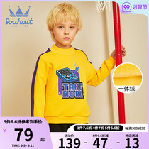 Childrens clothing boys clothes 2021 autumn new round neck pullover one velvet soft warm casual top tide