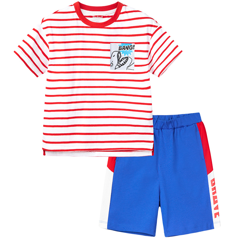 Nước Boy T-shirt quần short thiết lập năm 2020 mùa hè mới phong cách giản dị sọc áo thun quần short thiết lập.