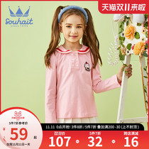 Childrens clothing girls round neck shirt 2021 autumn new pullover round neck fashion comfortable base shirt