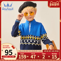 Water boy pullover sweater 2021 Winter Dress new childrens round neck middle child warm thick sweater