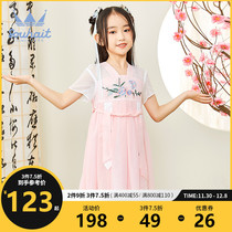 Childrens dress skirt girl dress 2021 summer new Tang Chinese style embroidered princess dress Hanfu