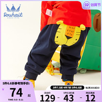 Baby boy plus velvet trousers 2021 Winter new one velvet soft warm casual pants fashion sweatpants tide