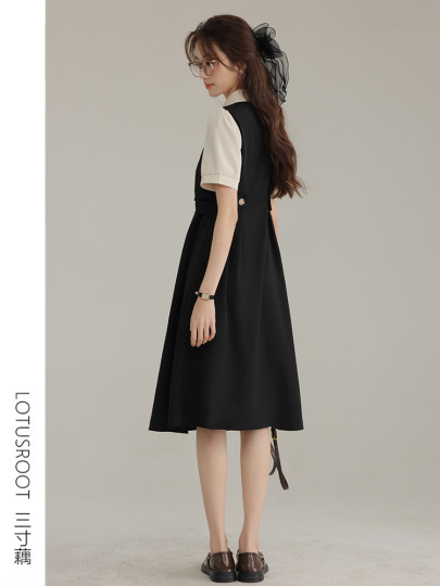 [3inch Lotus Root] Summer Postgraduate Entrance Examination Re-Examination Short-Sleeved Dress Female Preppy Style Black Teaching Shirt Skirt Waist