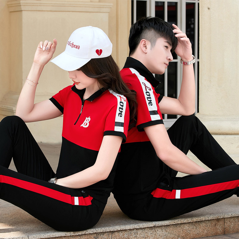 361 Couple Sportswear Casual Suit Men and Women Jordan No Standing Collar Running Suit Summer Short-sleeved Trousers Color Matching