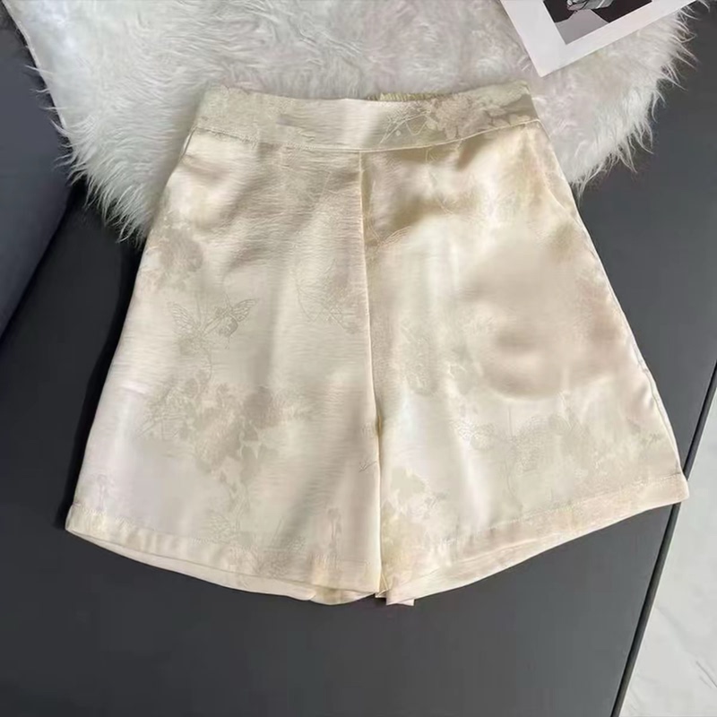 New Chinese Style National Style Satin Jacquard Shorts for Women Summer High Waist Slimming Young Casual Wide Leg Pants Trendy New Chinese Style National Style Satin Jacquard Shorts for Women Summer High Waist Slimming Young Casual Wide Leg Pants Trendy
