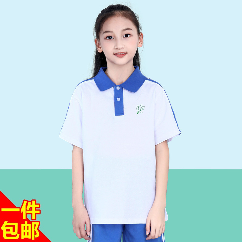 Shenzhen Elementary School School Uniforms Special Sale United Women's Spring Summer Season Sportswear Short Sleeve Blouse T-shirt Speed Dry